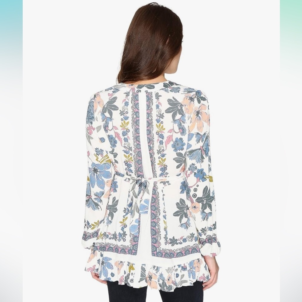Free People Violet Hill Ivory Floral Printed Long Sleeve Boho Tunic Top - Picture 2 of 6